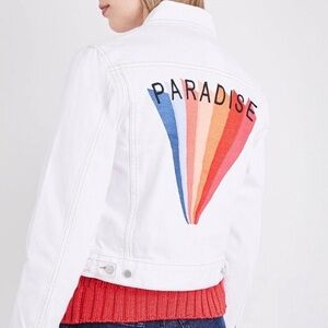 Maje White Denim Embroidered Rainbow Paradise Jacket